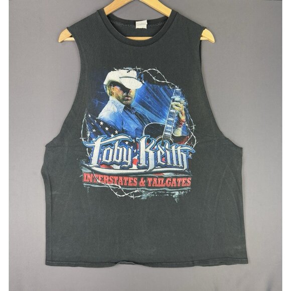 Vintage Y2K Toby Keith Interstates & Tailgates Chopped Sleeve Black Country XL - Picture 1 of 15